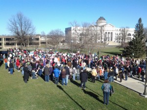 Midwest March for Life participants begin assembly at the Iowa State Capitol