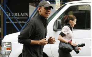 Obama keeping up with the gorl, or running from hber