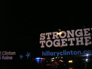 Clinton's bus slowed for the turn where we stationed ourselves